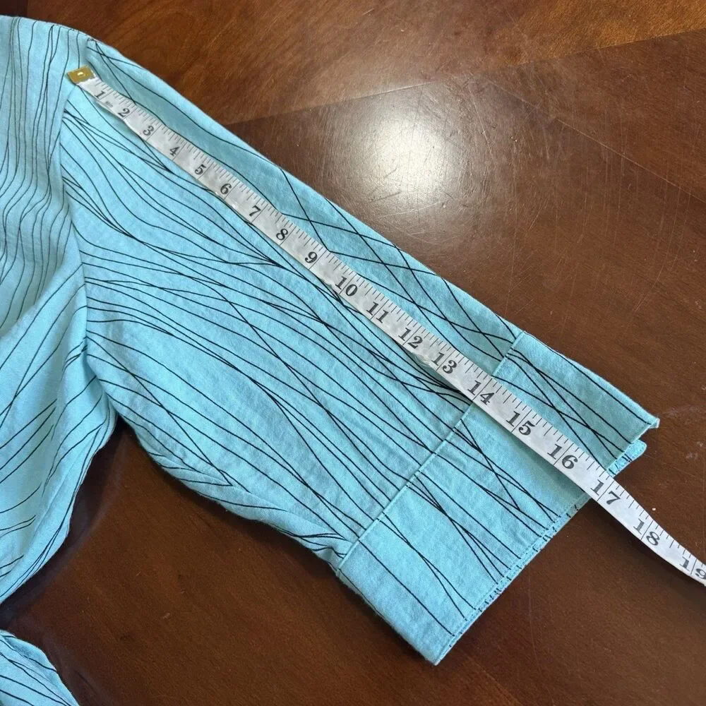 Ali Miles PXL Women’s Turquoise Abstract Stripe Button Front 3/4 Sleeve Blouse